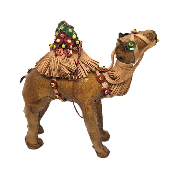 Vtg Leather Camel Ornament Lot x2 4" Handmade Christmas Nativity Figurine - Picture 6 of 9